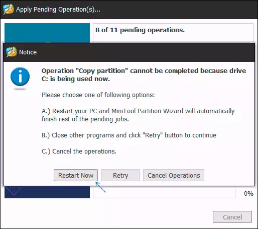 Restart the computer when cloning Windows 10