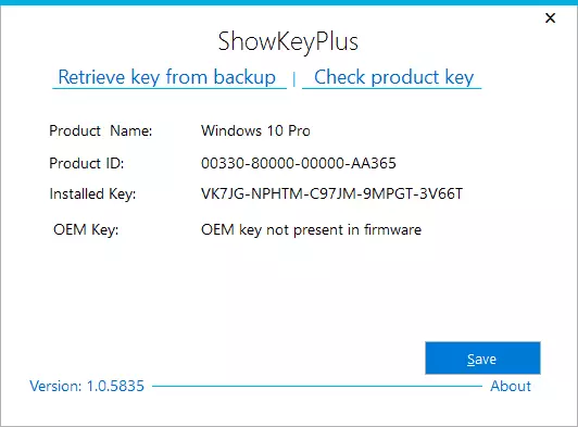 Vidi ključni Windows 10 u ShowKeyplus