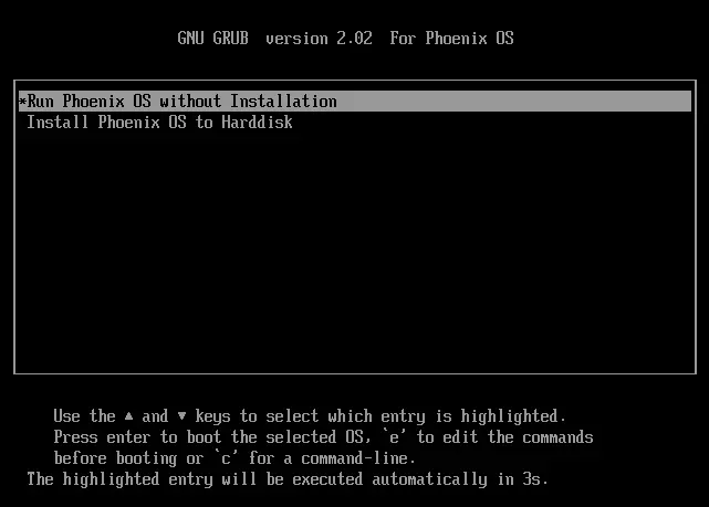 Запуск Phoenix OS з флэшкі без ўстаноўкі