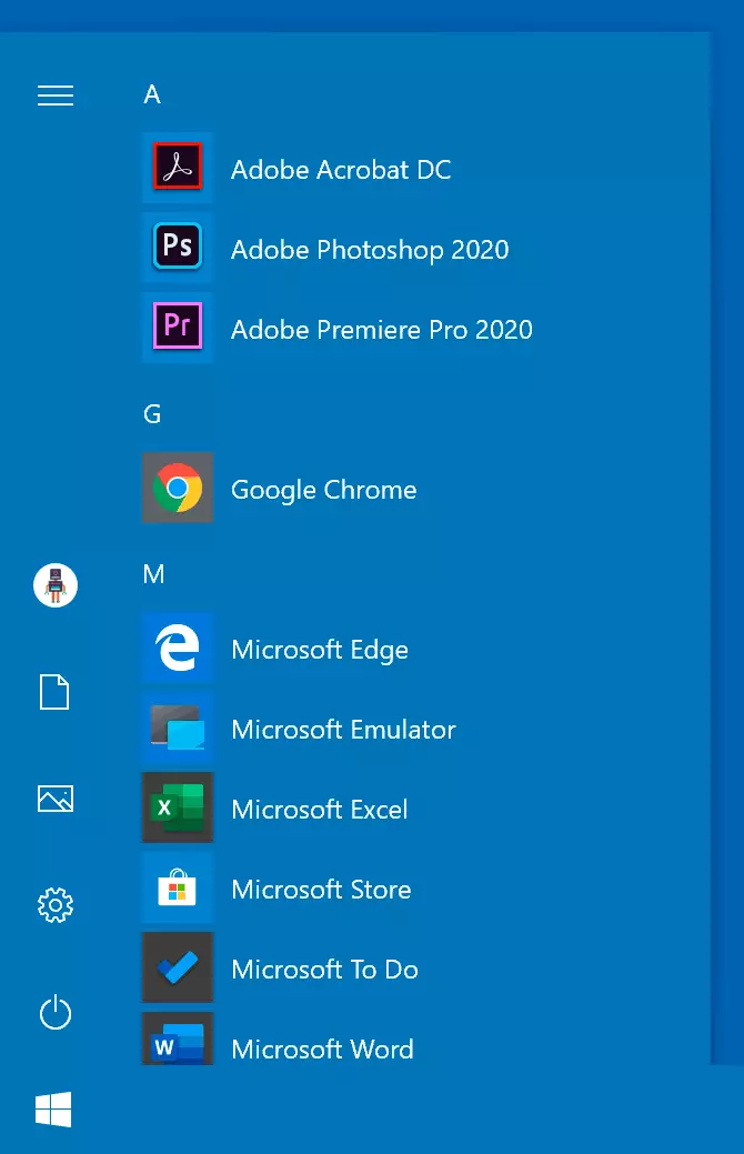 القائمة اللون البدء في نظام التشغيل Windows 10