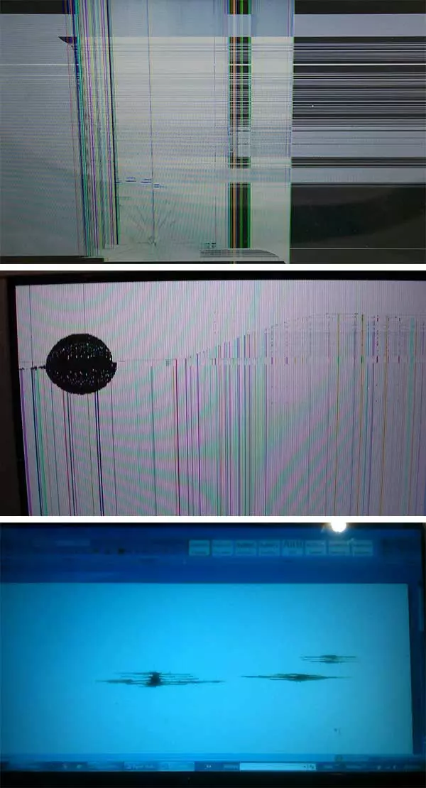 Líneas debido a los daños a una matriz de pantalla de ordenador portátil o un monitor