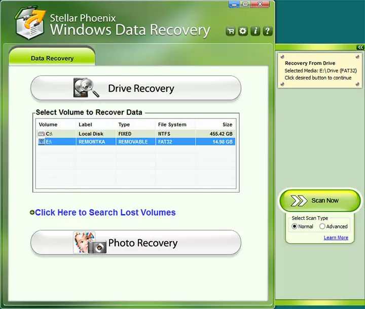 Hovedvinduet Windows Data Recovery