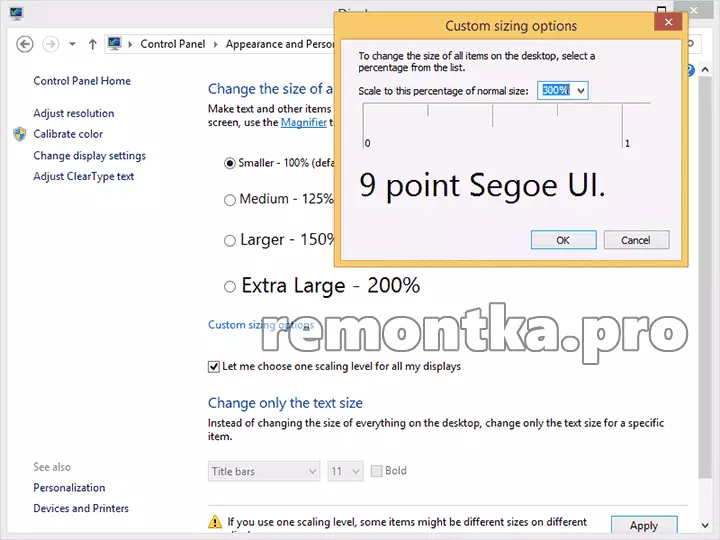 Establecemento de escala en Windows 8.1 Actualizar 1