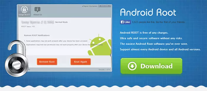 Kingo Android Root-programma op 'e offisjele webside