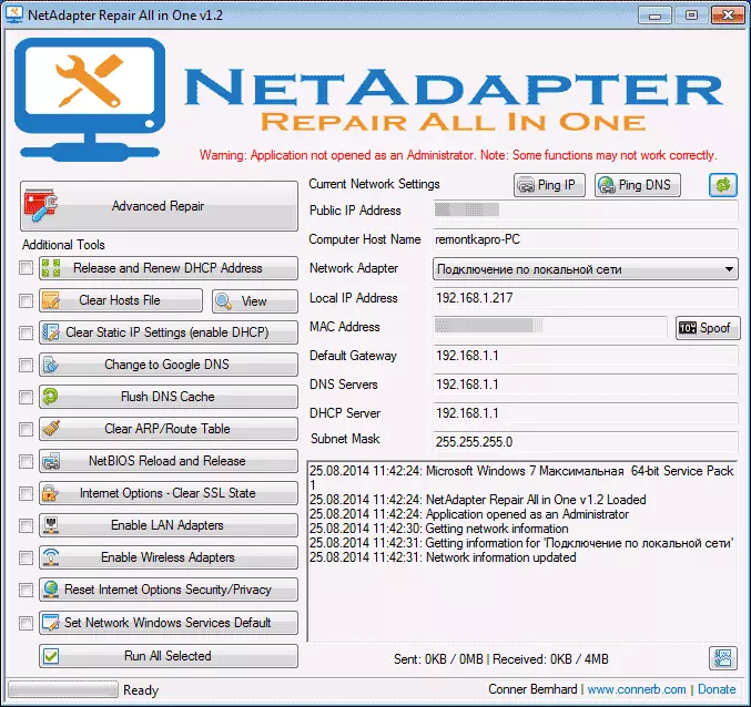 Fő ablak NetAdapter javítás