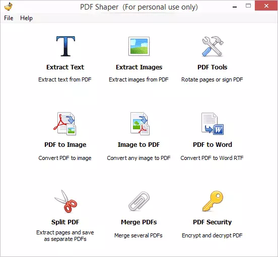 Hlavné okno PDF Shaper