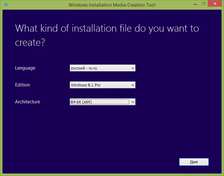 Windows versiyası 8.1 seçilməsi