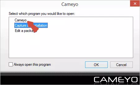 Диалогов прозорец при стартиране Cameyo