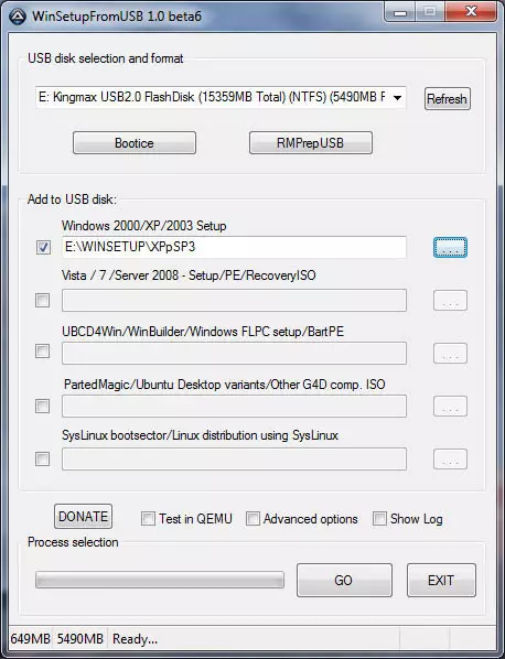 Isulat ang Windows XP sa USB flash drive