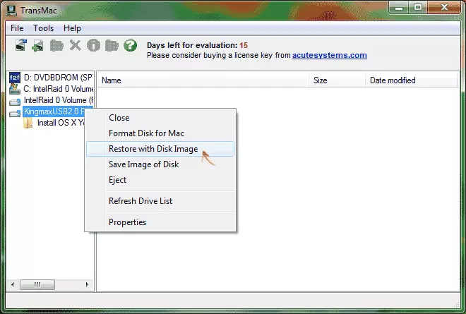 OS X kép írása egy USB flash meghajtón a Windows Transmac rendszerben