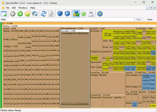 Аналіз занятага месца на дыску ў SpaceSniffer